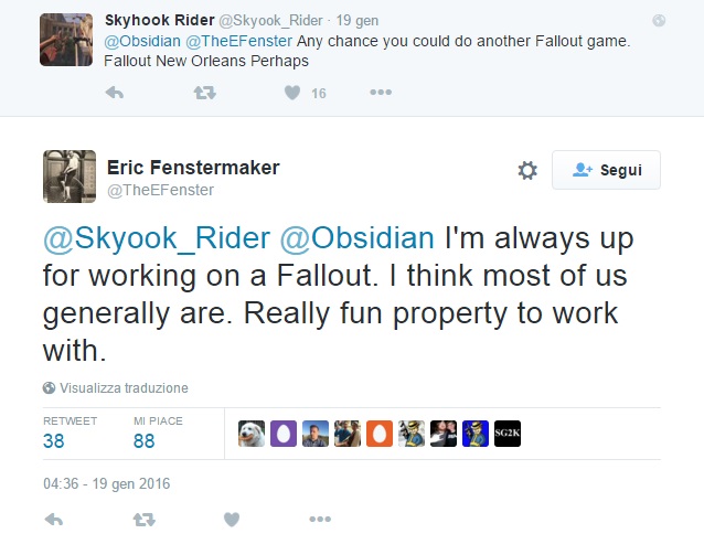 Obsidian vorrebbe un nuovo Fallout Twitter