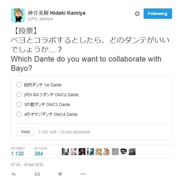 Bayonetta e Dante Hideki Kamiya tweet