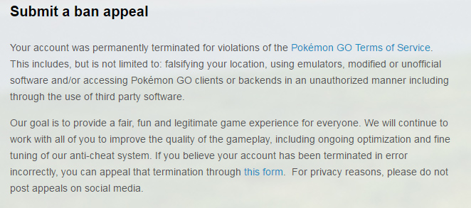 pokemon go ban permanente