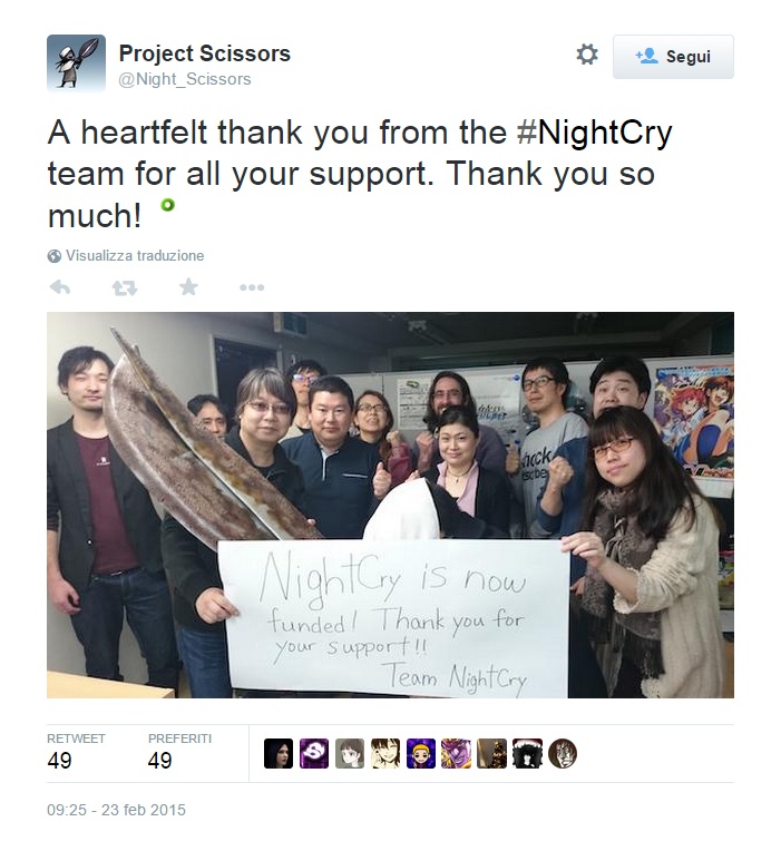 NightCry Kickstarter tweet