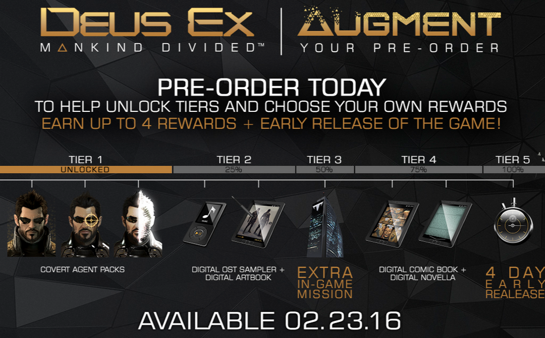 Il programma di prenotazione di Deus Ex: Mankind Divided sarà modificato
