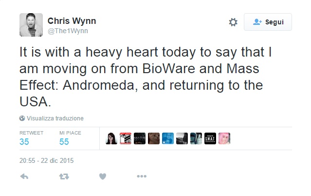 Chris Wynn lascia BioWare Twitter