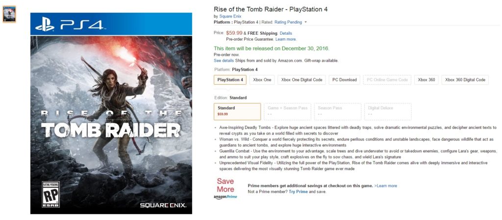 Rise of the Tomb Raider per PS4