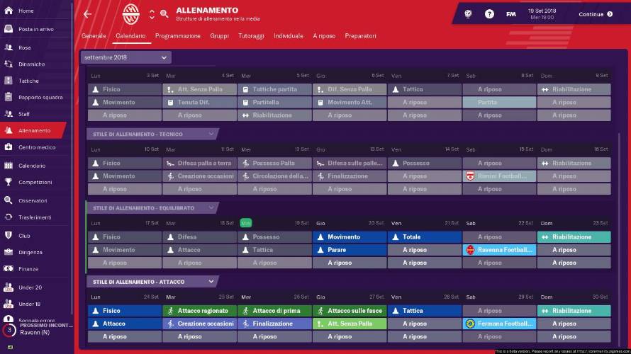 Allenamenti FootballManager 2019
