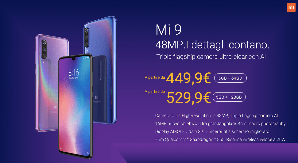 Xiaomi Mi9 prezzi