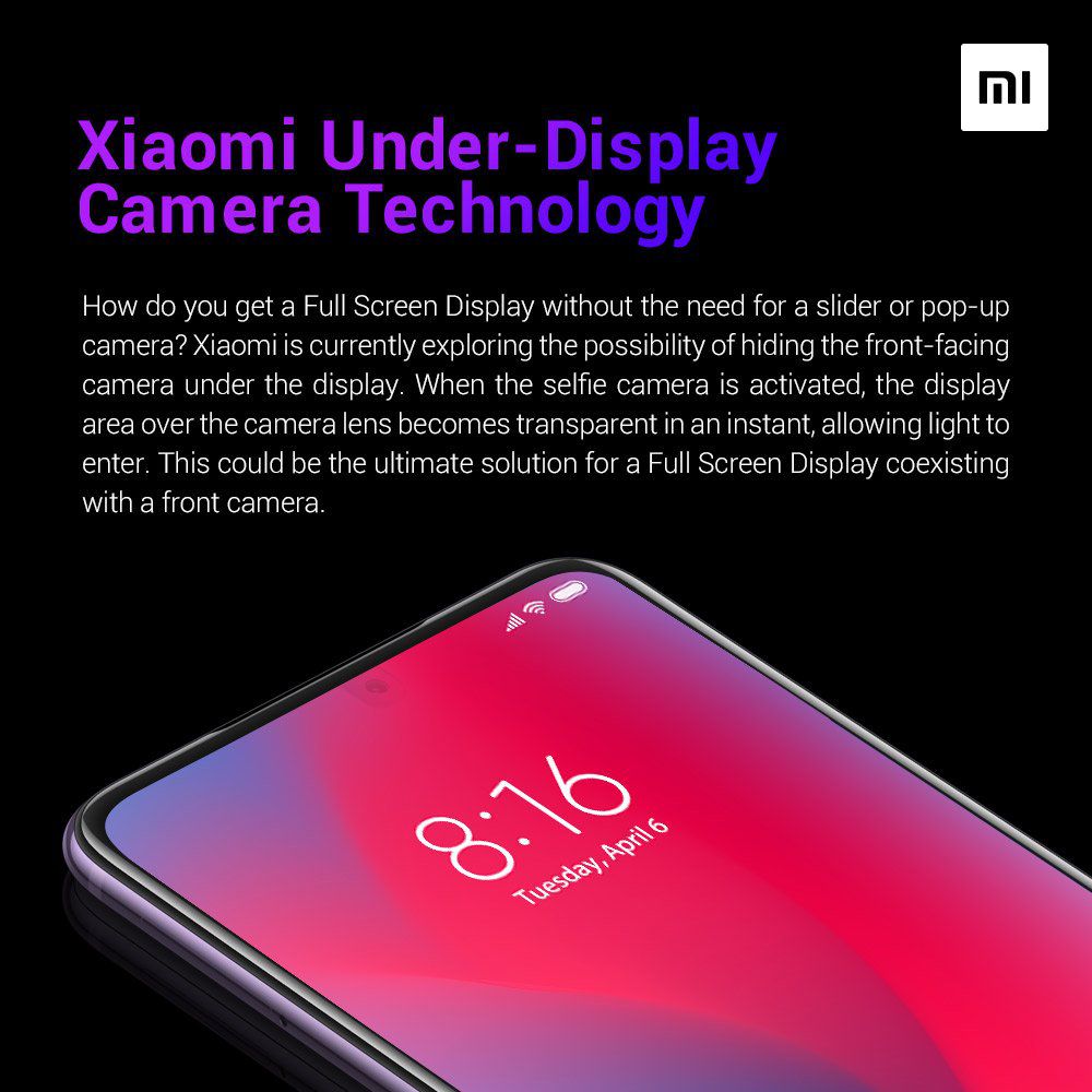 Smartphone Xiaomi con fotocamera sotto al display