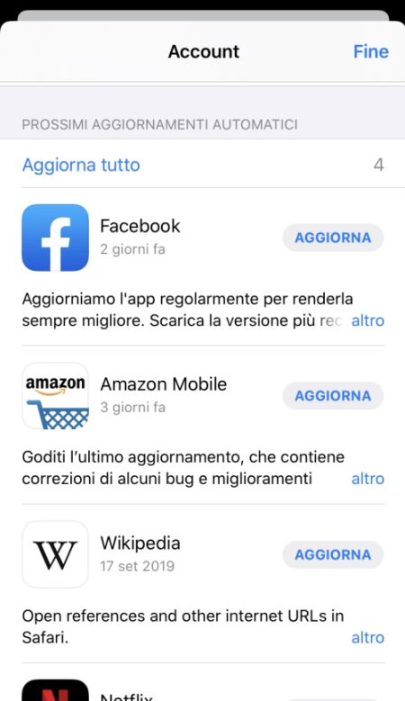 Screen iOS 13 aggiornare app