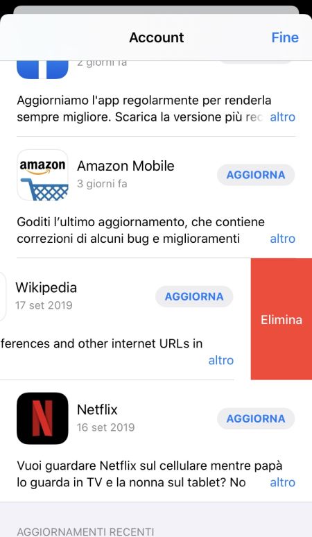 Screen iOS 13 aggiornare app