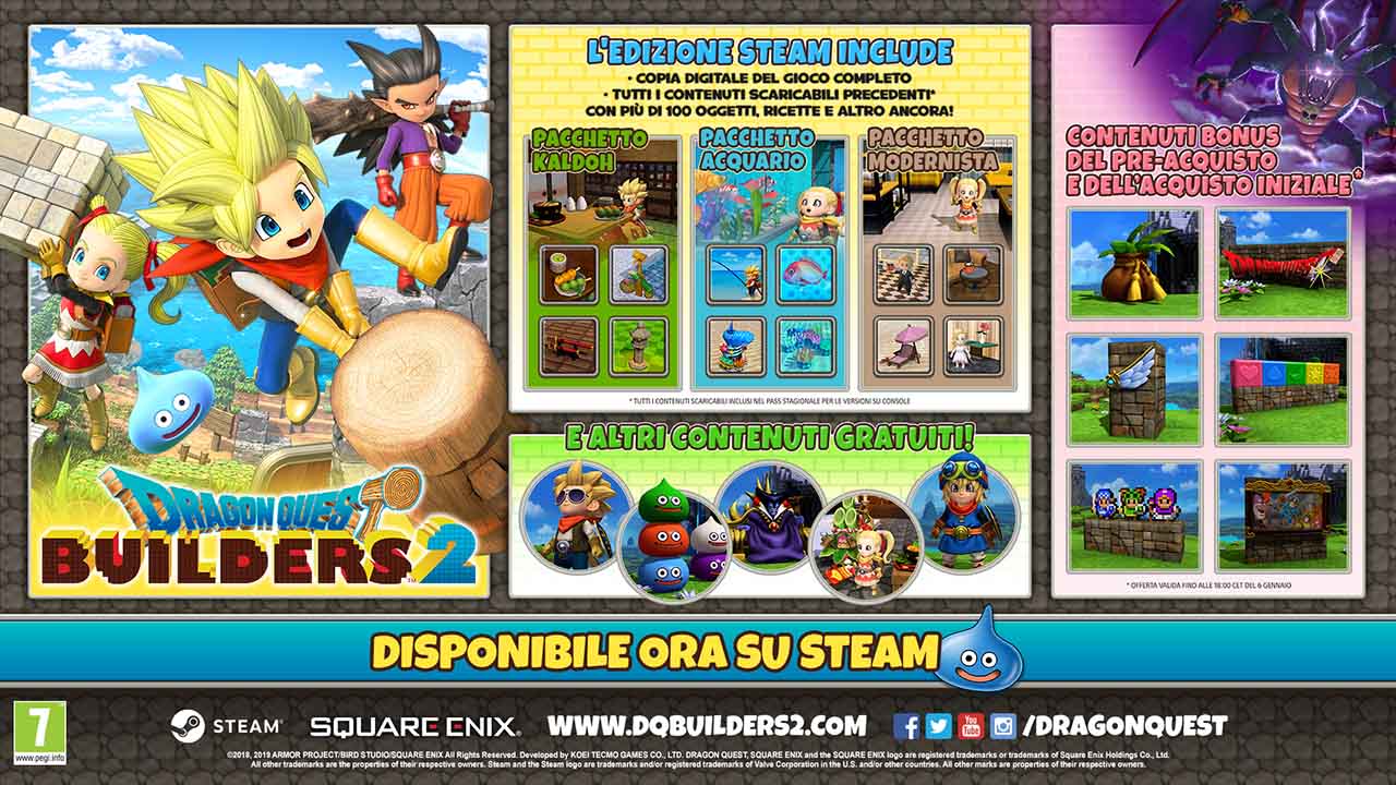 Dragon Quest Builders 2: disponibile su Steam