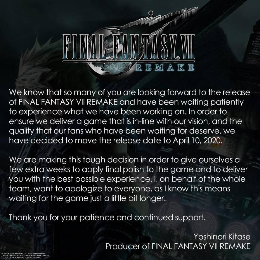 Final Fantasy VII Remake rinvio