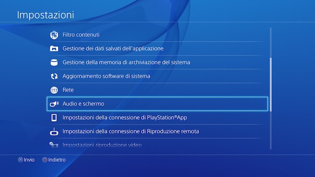 area di visualizzazione di PS4