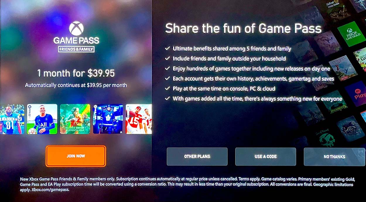 xbox game pass famiglia