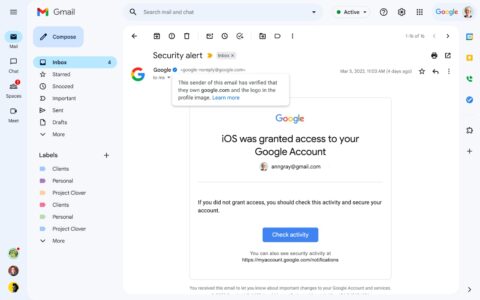 Gmail: spunte blu di verifica mittente in arrivo