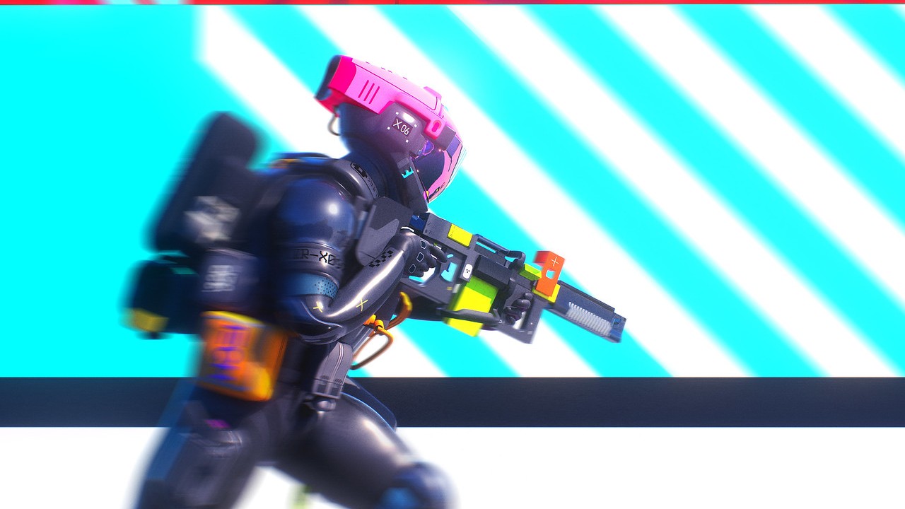 Marathon - uomo corre imbracciando un'arma