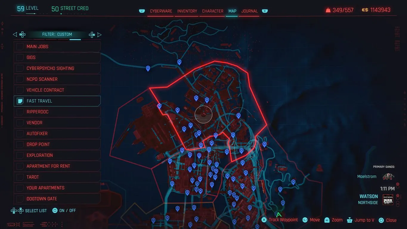 Mappa Teletrasporti Cyberpunk 2077, quarta parte, Nord