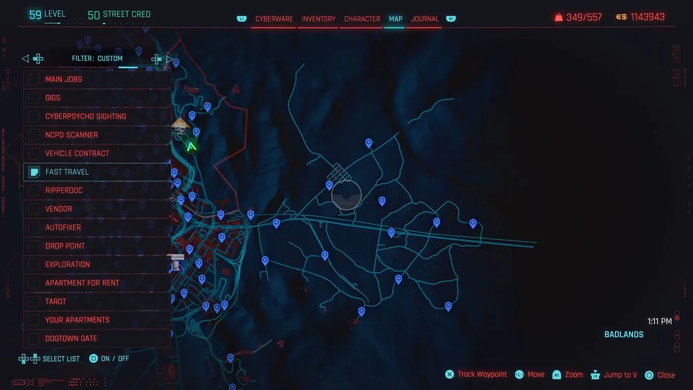 Mappa Teletrasporti Cyberpunk 2077, terza parte, Badlands
