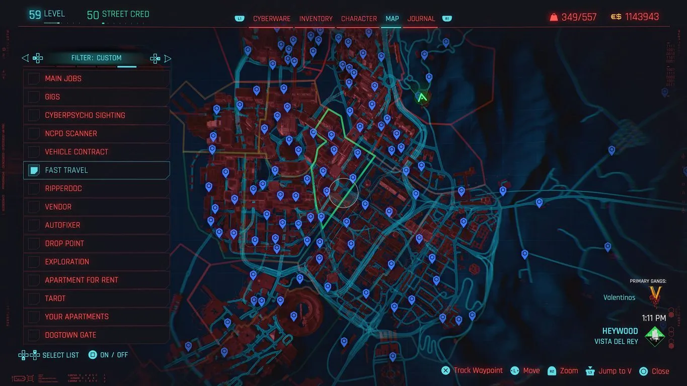 Mappa Teletrasporti Cyberpunk 2077, prima parte, città