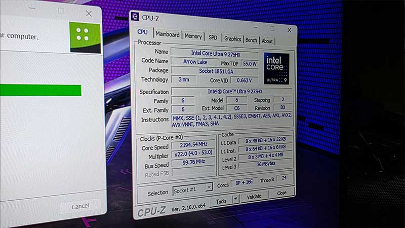 cpu z asus rog strix portatile