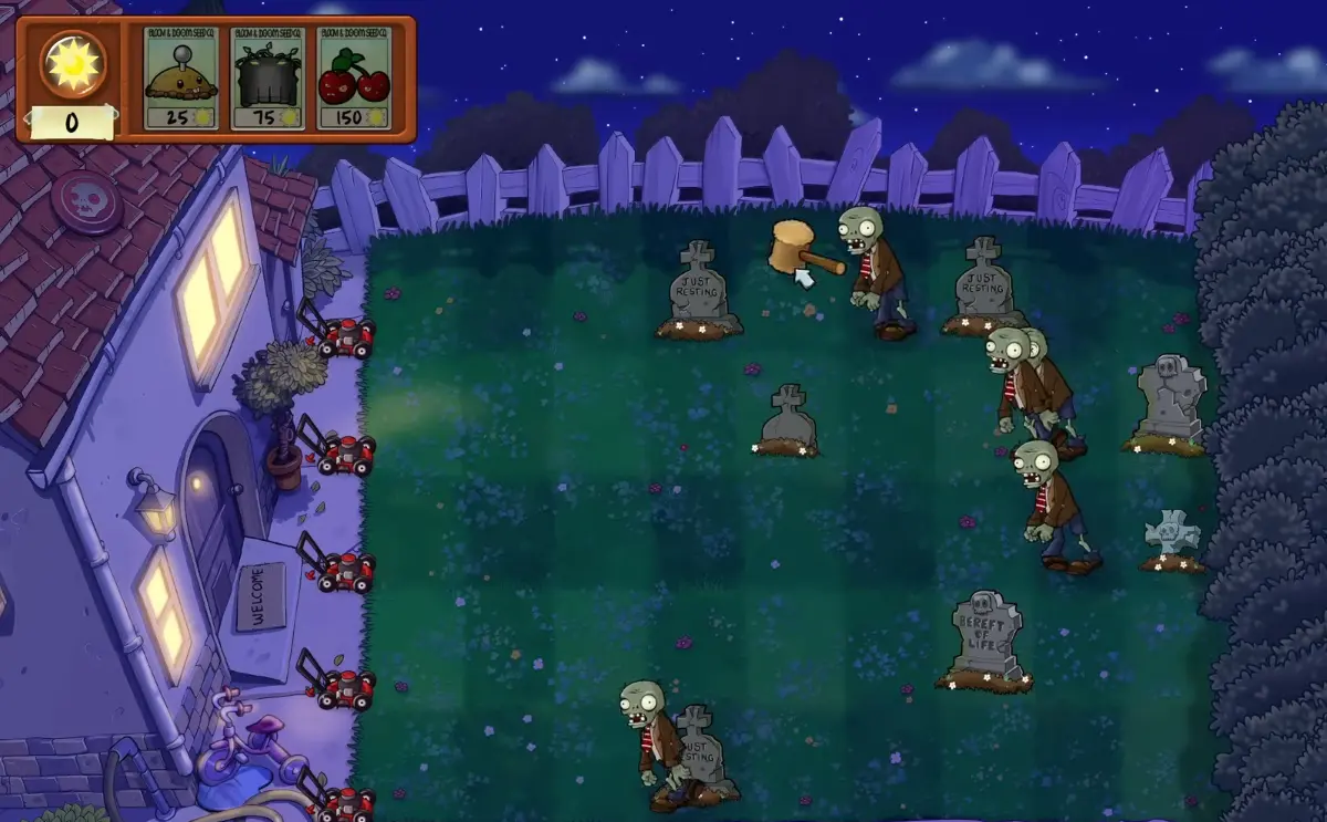 Plants Vs Zombies Uno dei minigiochi nei livelli notturni
