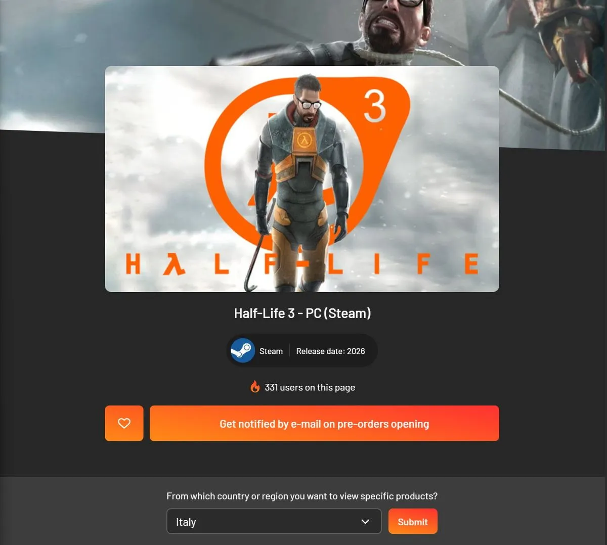 Half-Life 3 ha una pagina su di un negozio online