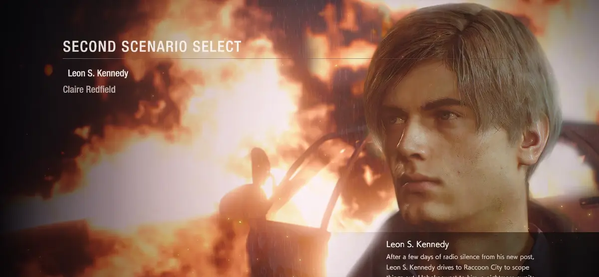 Resident Evil 2 Remake La schermata di selezione dello scenario