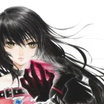 Primo piano di Velvet Crowe con capelli neri mossi dal vento e la mano sinistra illuminata da energia rosata.