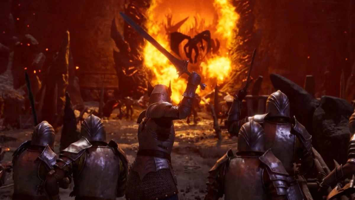 gameplay di TES IV: Oblivion con soldati che entrano in portale