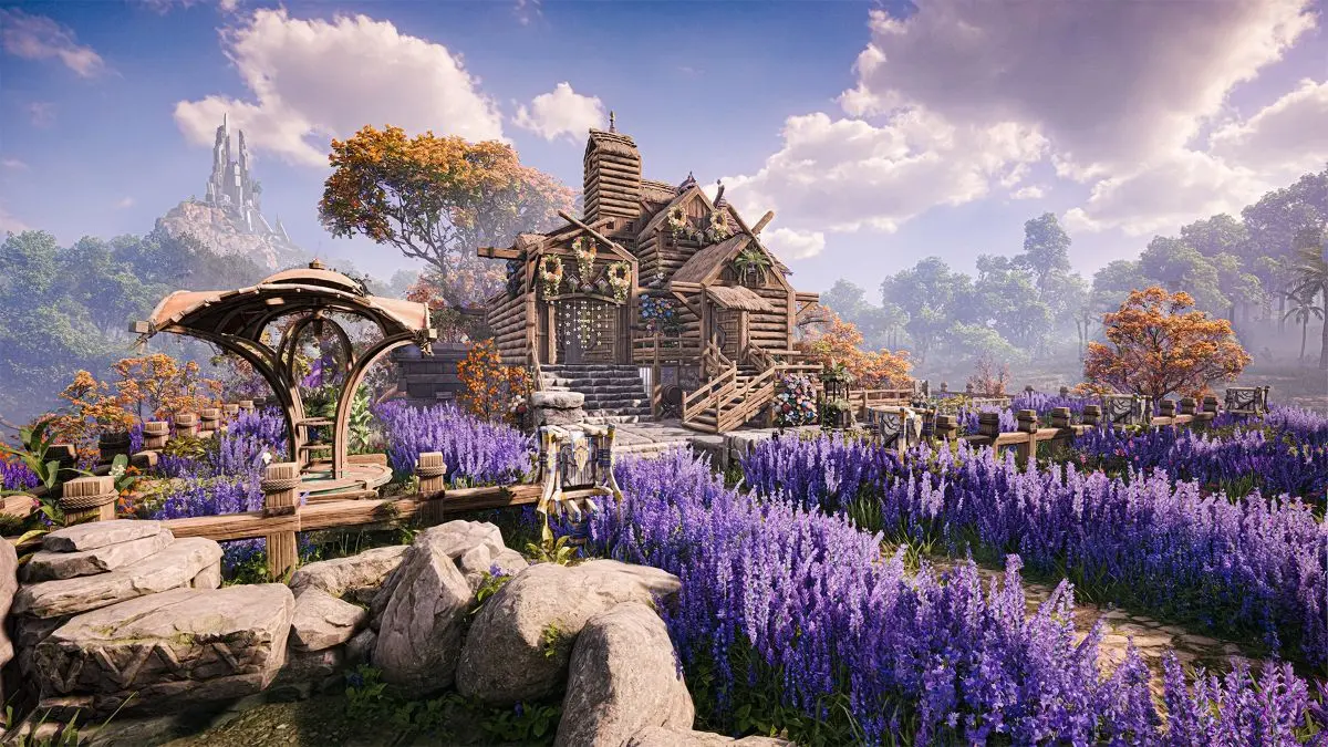 Light Of Motiram Uno dei paesaggi del gioco caratterizzato da dei fiori di Lavanda