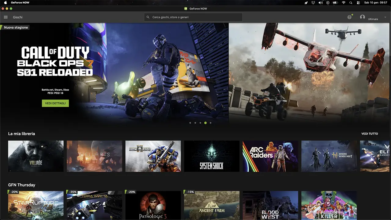 L'interfaccia di GeForce NOW