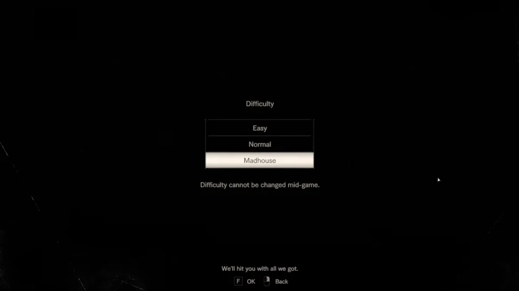Resident Evil 7 Schermata di selezione della difficoltà