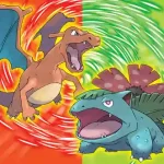 Artwork ufficiale di Pokémon FireRed Version e Pokémon LeafGreen Version per Nintendo Switch con i leggendari Charizard e Venusaur.
