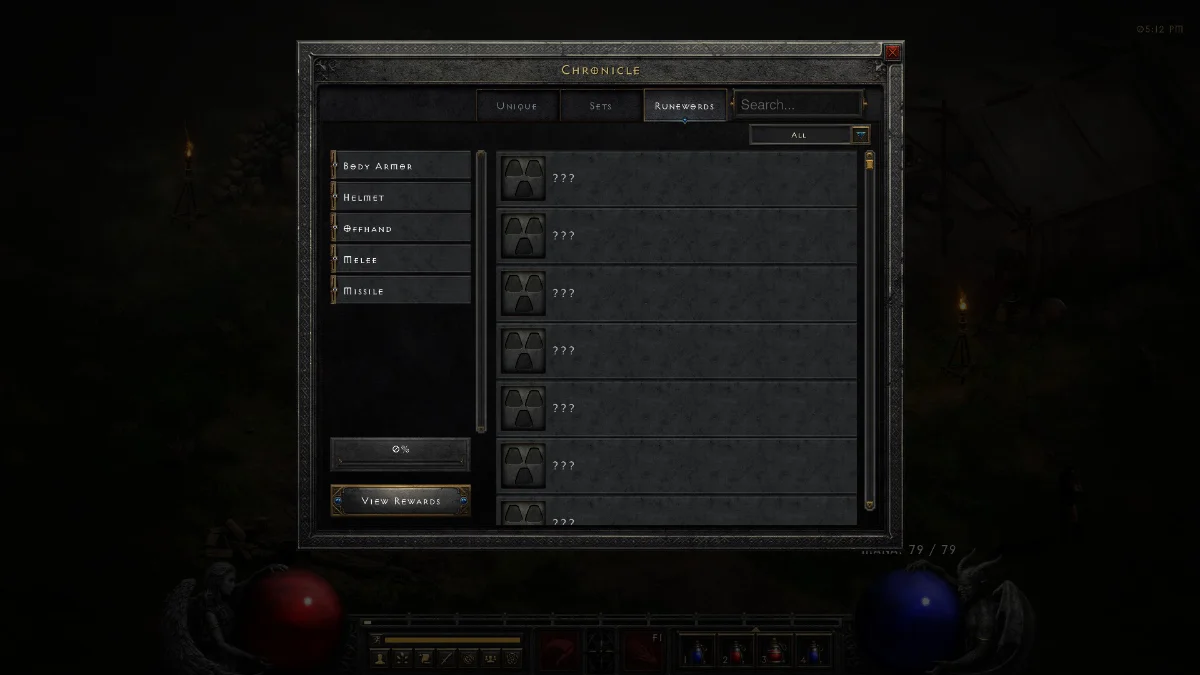 Diablo II La schermata per la nuova meccanica delle runeword
