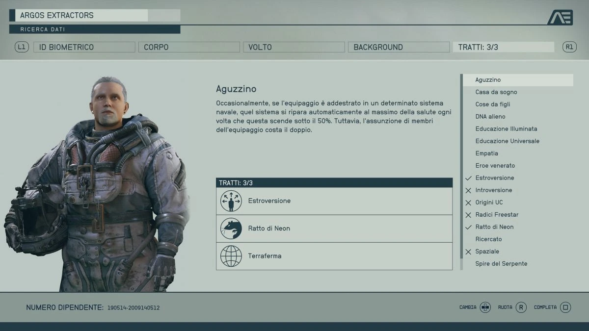 Starfield editor personaggio