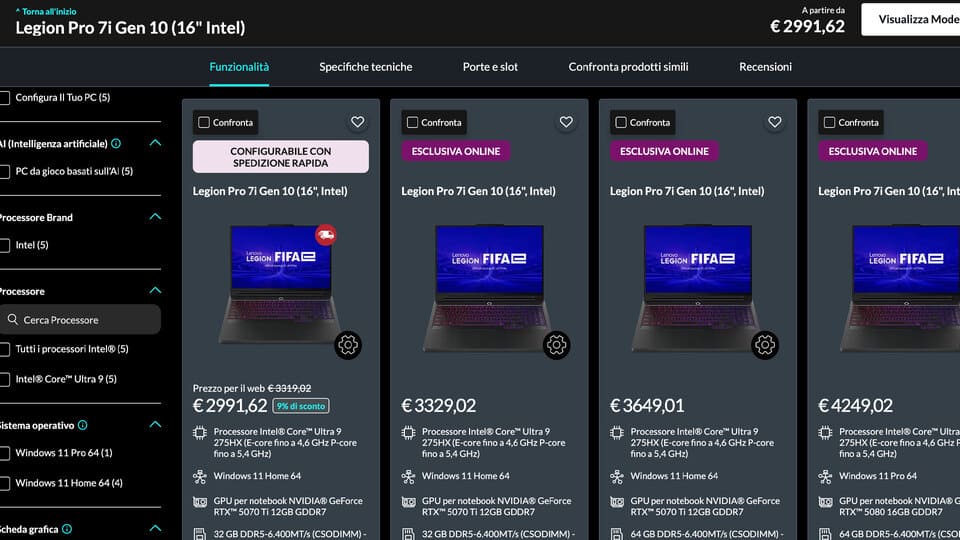 tutte le versioni di lenovo legion