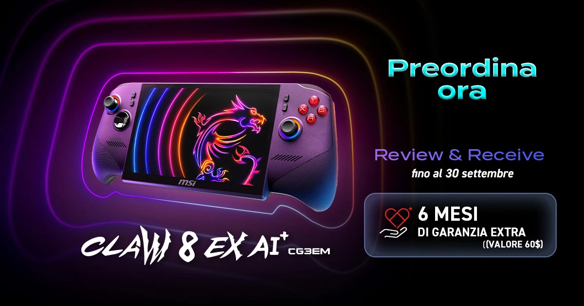 MSI Claw 8 Ex Ai+: annunciati prezzo e disponibilià, pre-order aperti in Italia