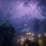 Immagine ufficiale di copertina di The Relic First Guardian con il protagonista in un bosco illuminato da alberi mistici violacei, che maschera i reali difetti di ottimizzazione del titolo PC.