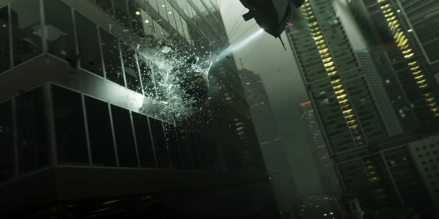 GTA 6, elicottero che sfonda la vetrata di un grattacielo